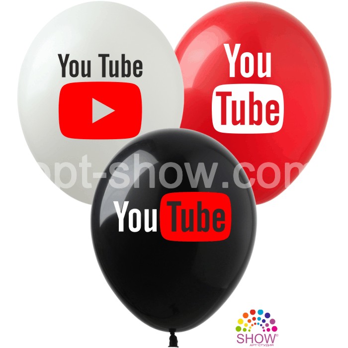 YouTube 12" бел, крас, чёрн 1 ст. (100 шт)